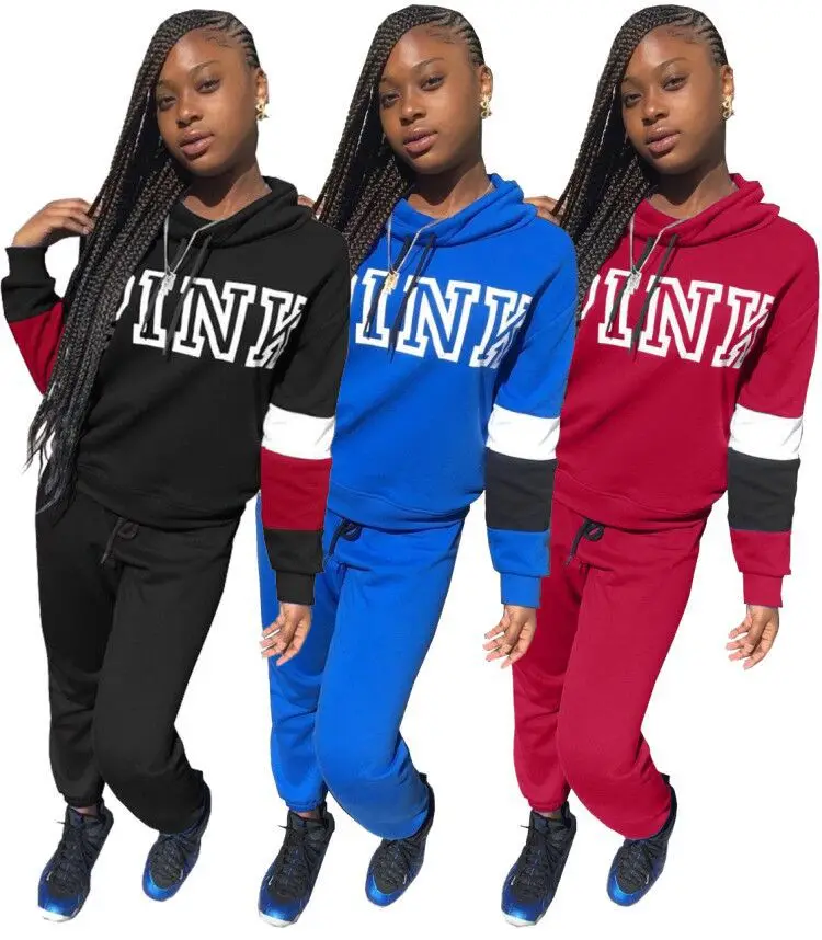 

Winter Plus Size Women Tracksuit 2XL Pink Letter Print High Neck Sweatshirt Pants Casual 2 Piece Set Autumn Sweatsuits Outfits