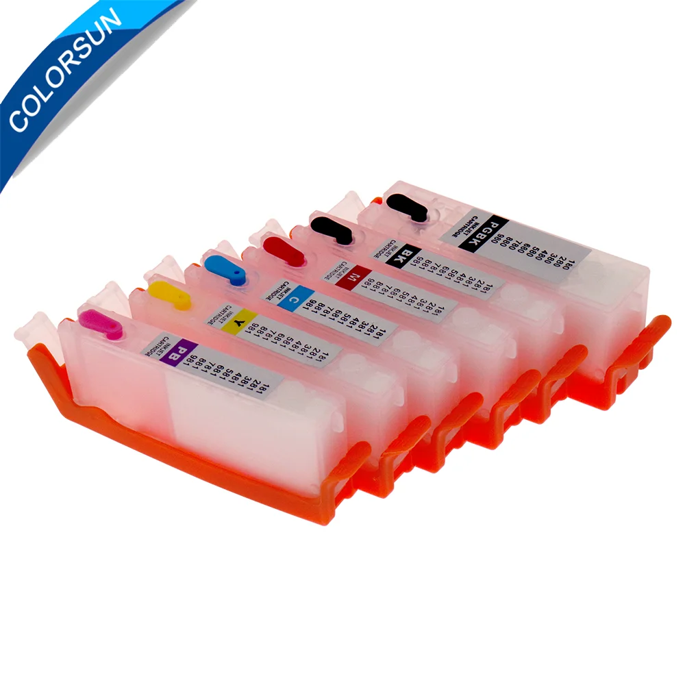 Colorsun 6 color PGI-580 CLI-581 Refillable ink cartridge PGI580 for Canon  PIXMATS8150 TS9150 TS9155 ink cartridge with ARC chip