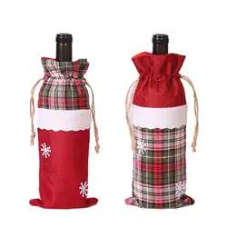 Рождественские украшения, льняной винный набор, Европа и Америка, рождественский подарок, решетчатый мешок для бутылки вина, столовые