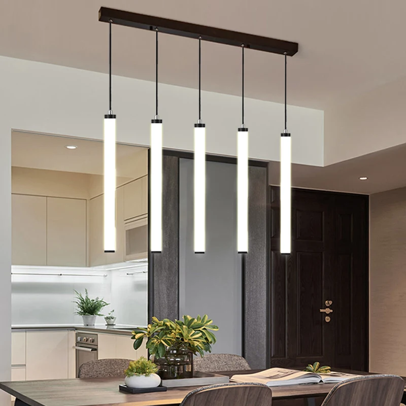 Скандинавская светодиодный ная люстра с длинной трубкой для ресторана и бара