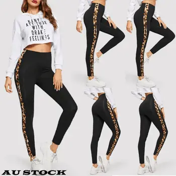 

2019 High Waist Fitness Sport Leggings Women Leopard Patchwork Stretch Workout Running Trousers Gym Slim Butt Booty Bottoms Lady