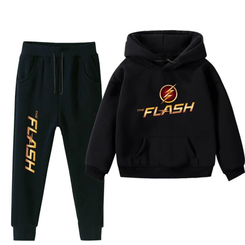 Flash 2 шт./компл. плюс бархатный свитер с капюшоном спортивный костюм штаны-шаровары для мальчиков; брюки для мальчиков Толстовки с капюшоном для девочек брюки унисекс Повседневное Зимний спортивный костюм костюмы с футболкой для От 2 до 14 лет - Цвет: 001