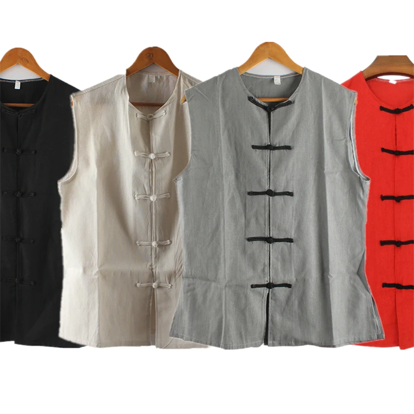 

Chinese Style Tops Traditional Men Vest Solid Sleeveless Cotton&Linen Fashion Drama Crosstalk Party Stage Performance Clothing