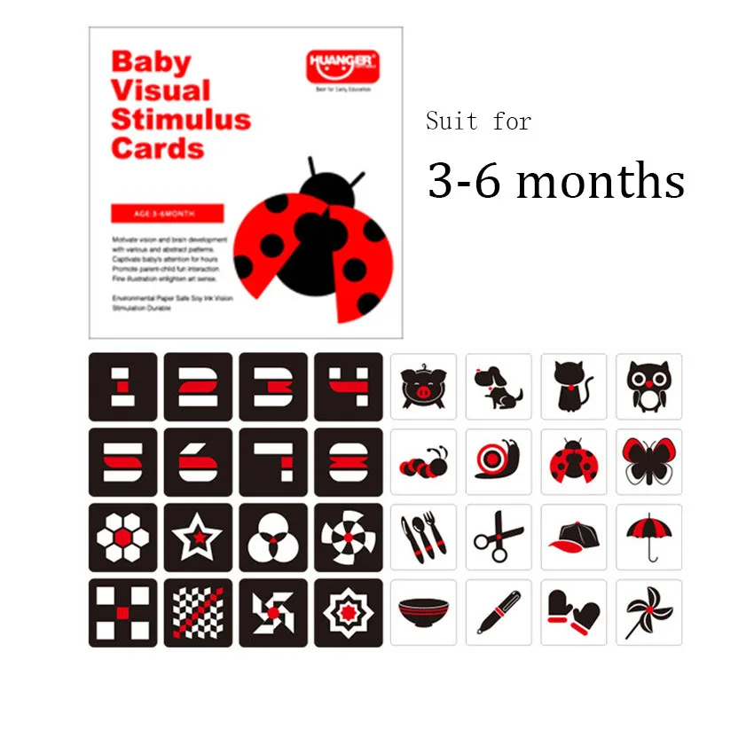 Montessori Baby Toys Black White Flash Cards 0-3 Years Colorful Flashcard High Contrast Visual Book Sensory Toys for Toddler 3