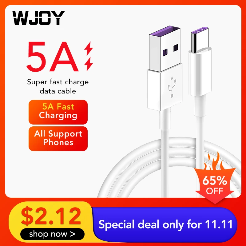 WJOY 5A полноразмерный кабель для быстрой зарядки USB Type C Supercharge Quick Charge 3 0 Xiaomi Redmi