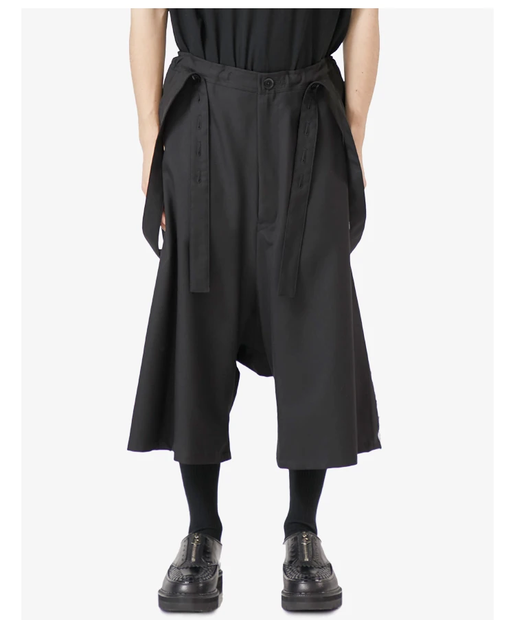 

Black suspenders cropped trousers male loose large size decoration street dark Japanese cropped harem pants