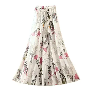 

Summer Skirts Womens Clothes Casual Chiffon Print Pleated Skirt Femme Loose Faldas Beach High Waist Skirt Women Ropa Mujer Q2532