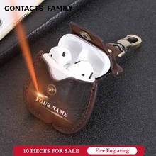 Кожаный чехол Airpods для Apple, Airpods, Bluetooth наушники, зарядная коробка, аксессуары, сумка, ключевой ремень, с кнопками, чехол для наушников