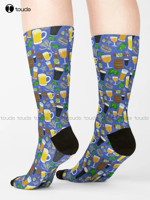 Beer Glass Bottle Hops And Barley Pattern Socks: Personalized Custom Style