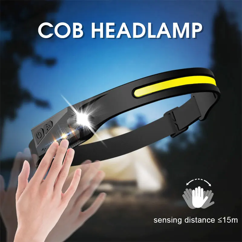 COB Headlamp LED Headlight Portable Flashlight Mini Work Light 5 Lighting Mode for Outdoor Camping Climbing Fishing USB Charge | Лампы и