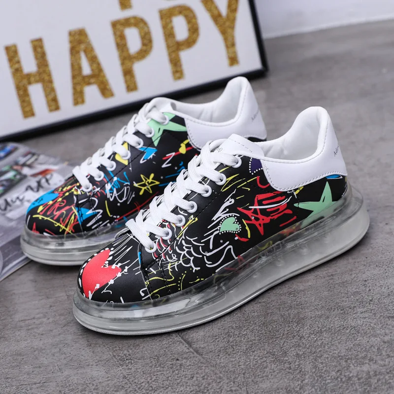 Новинка 2020 года Модные черные кроссовки на платформе с рисунком граффити Мужская