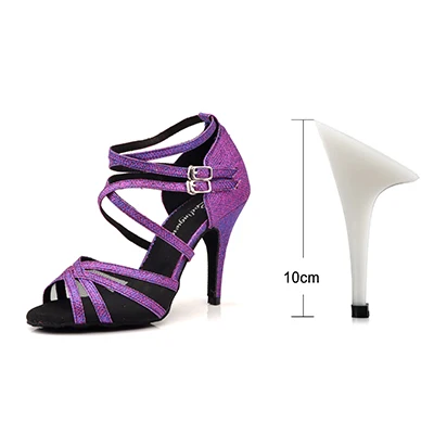 Purple 10cm Ladingwu/туфли для латинских танцев фиолетовая ткань для вспышки, размеры США 3,5-12, 10 см, высота каблука, профессиональная танцевальная обувь для сальсы для женщин - Цвет: Purple 10cm