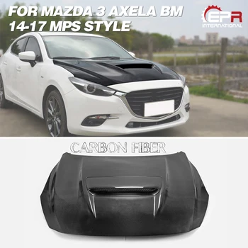 

Car-Styling For Mazda 3 Axela BM 14-17 MPS Style Carbon Fiber Hood Glossy Finish Bonnet Cover Fibre Tuning Kit Drift Racing Trim