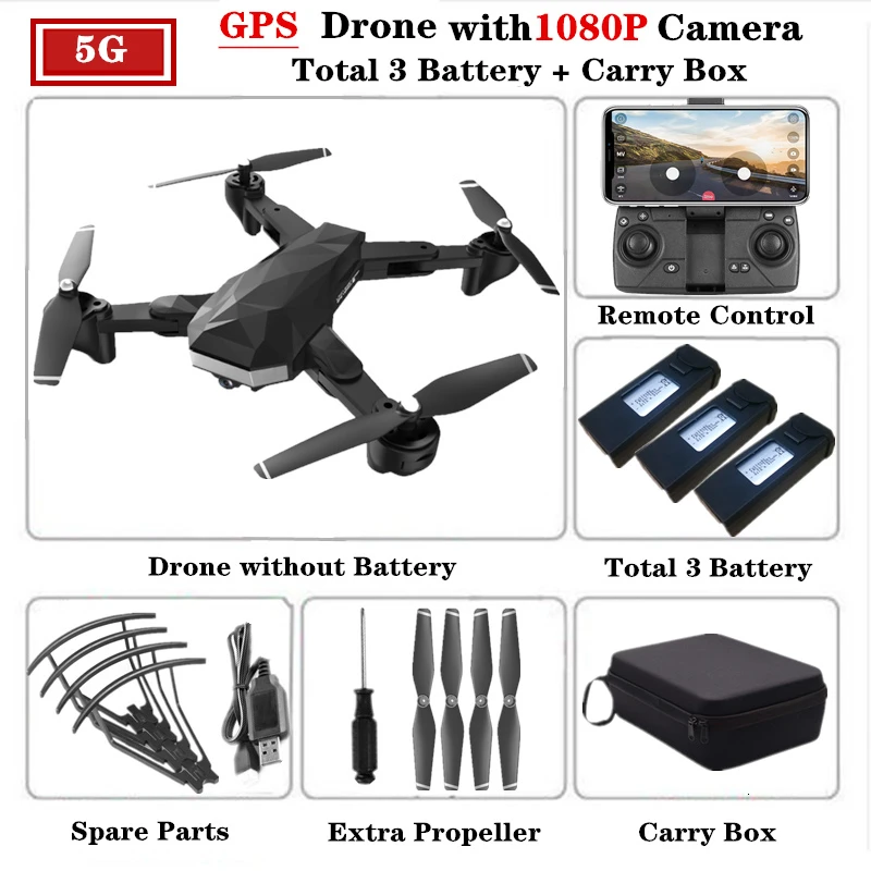 C53 gps Радиоуправляемый Дрон Квадрокоптер с 5G Wi-Fi 1080P HD камера Вертолет высота удержания складной слежения за мной Квадрокоптер VS XS812 SG907 - Цвет: 5G-Carry Box-3