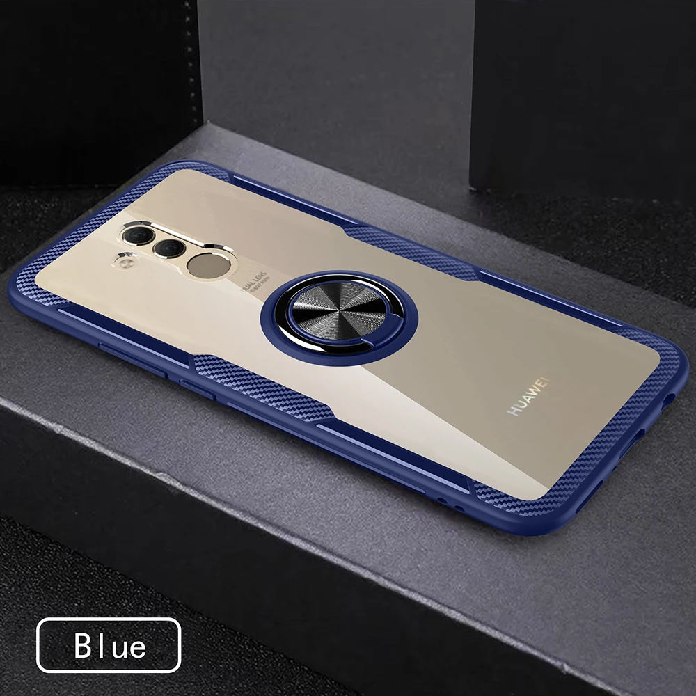 Blue Держатель мобильного телефона чехол для huawei mate 20 Lite mate 20 Lite легкий чехол для huawei mate 20 Pro стеклянный чехол с кольцом на палец - Цвет: Blue