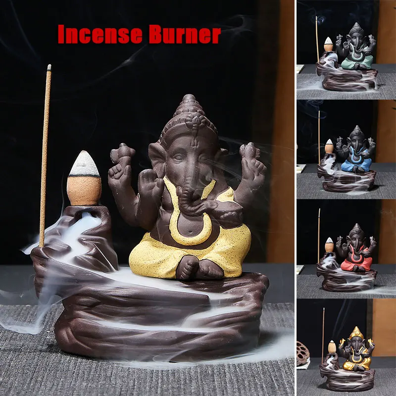

Elephant Incense Censer Porcelain Buddhist Classic Backflow Incense Burner Aromatherapy Diffuser Purple Sand Durable Sleep Aid