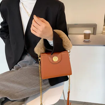 

Fashionable Autumn And Winter Small Bag Women's New 2020 Plush Portable Single Shoulder Square Package C322
