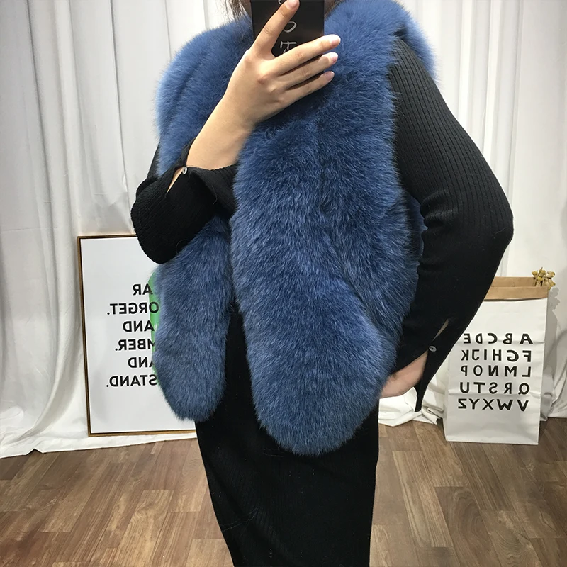 Blue haze Женская одежда, зимняя, настоящая, натуральная, женская, новая, Лисий мех, жилет, женский, короткий, тонкий, модный, натуральный мех, пальто 1013 - Цвет: Blue haze
