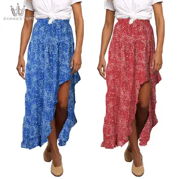 

Summer Skirt Women's Bohemian Irregular Split Skirt 2020 New Style Ankle-Length Dot Polyester Street Wear Chiffon Skirt