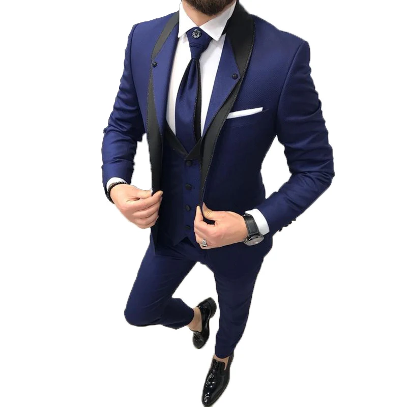 Мужской облегающий костюм смокинги темно-синего цвета 3 шт. | Мужская одежда