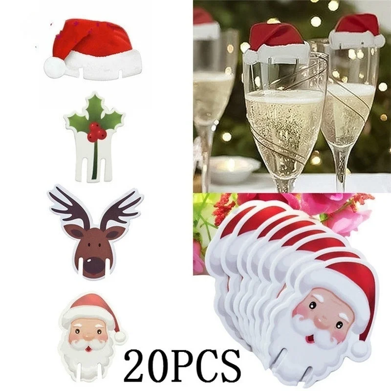 

20PCS Wineglass Card Christmas Ornaments Christmas Decoration for Home Wine Glass Card Xmas Decor Christmas Accessories
