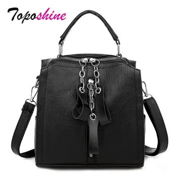 

Toposhine Vintage Leather Fashion Backpack Front Zipper Pocket Women Backpack Bags Soft School Bags Women Travel Shoulder Bags