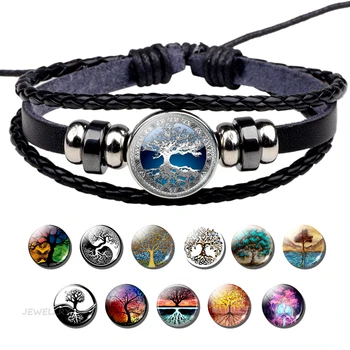 

Tree of Life Bracelet Life Tree Jewelry Black Leather Multilevel Braided Woven Bracelets Punk Accessories Gifts Dropshipping