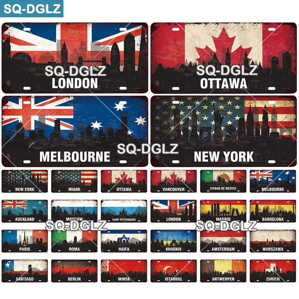 

[SQ-DGLZ] Famous City License Plate Metal Sign Vintage Plaque Country Tin Sign Wall Decor Bar Decor Travel Poster