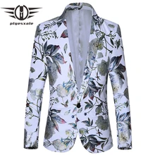 Plyesxale мужской блэйзер с цветами куртка черный темно-синий белый блейзеры с принтом для мужчин 5XL 6XL Мужской Блейзер повседневное элегантное платье Q859