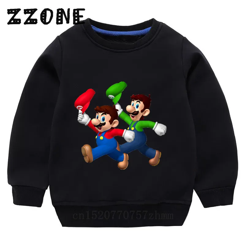 Детские толстовки с капюшоном детские толстовки с рисунком Супер Марио и Луиджи хлопковый пуловер для малышей топы для девочек и мальчиков, осенняя одежда KYT5175