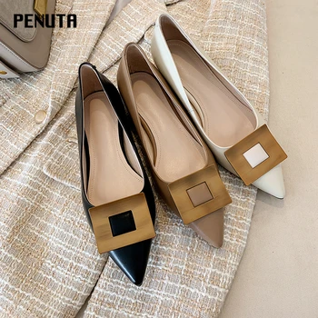 

2020 PENUTA Woman Oxford Shoes British Style Womens Leather Moccasins Pointy Toe Genuine Leather Flat Shoes New Designer F0034