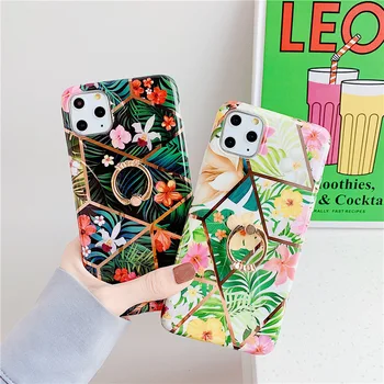 

2019 new modle flower pattern tpu case with finger ring for iphone11 6.1 11pro 5.8 11pro max 6.5