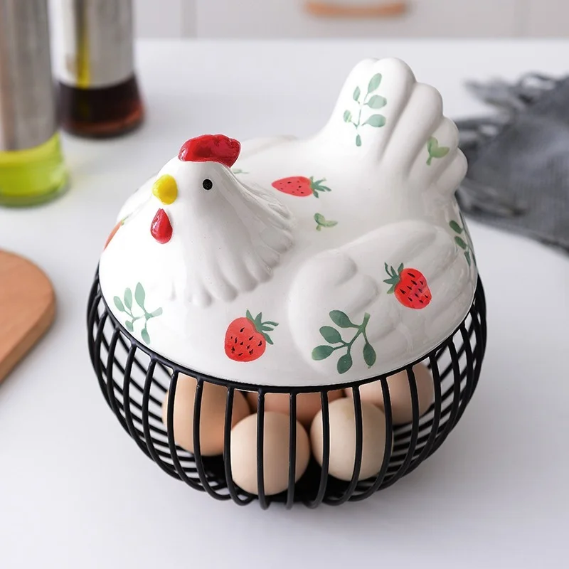 

Storage Box Kitchen Ceramic Hen Storage Decorative Accessories Ceramic Iron Egg Basket Fruit Basket Garlic Potato Sundries