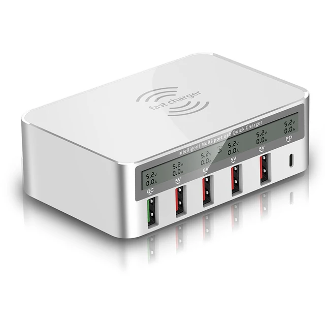 40W 6 θύρες γρήγορου φορτιστή USB ασύρματος φορτιστής για iPhone Samsung Xiaomi HUAWEI QC3.0 PD Σταθμός γρήγορης φόρτισης USB C_voghion.com