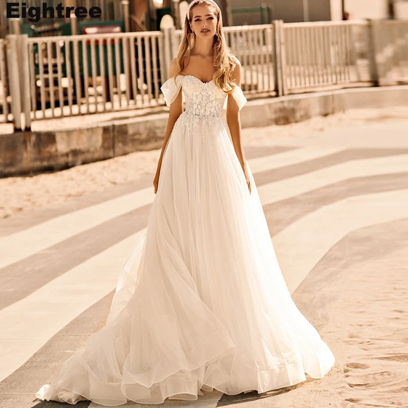 

Eightree Off Shoulder Wedding Dresses Sweetheart Lace Appliques Bridal Dress Backless Princess Wedding Gowns Custom Plus Size