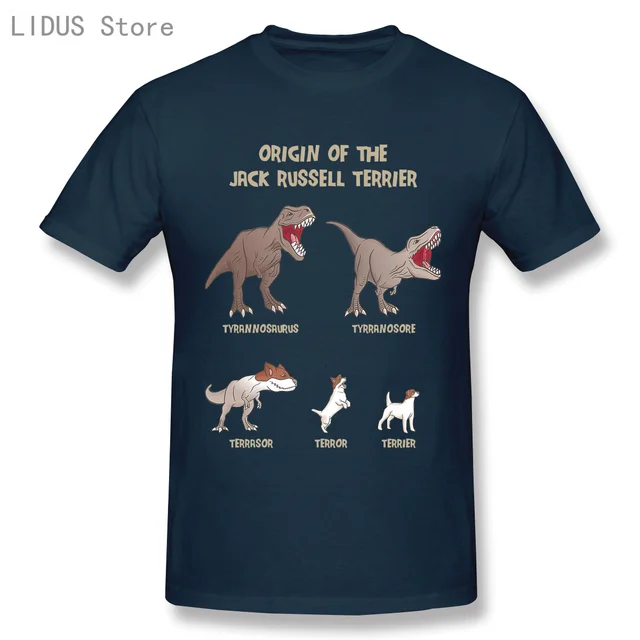LIDUS Origin Of The Jack Russell Terrier Evolution History Meme Shirt Short Sleeved Tshirt Fashion Cotton T-shirt Tee Shirts Navy Blue