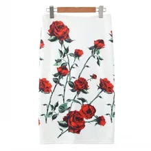Women Elegant Casual Sexy Vintage Rose Flower Skirts Office Lady High Waist Skirt