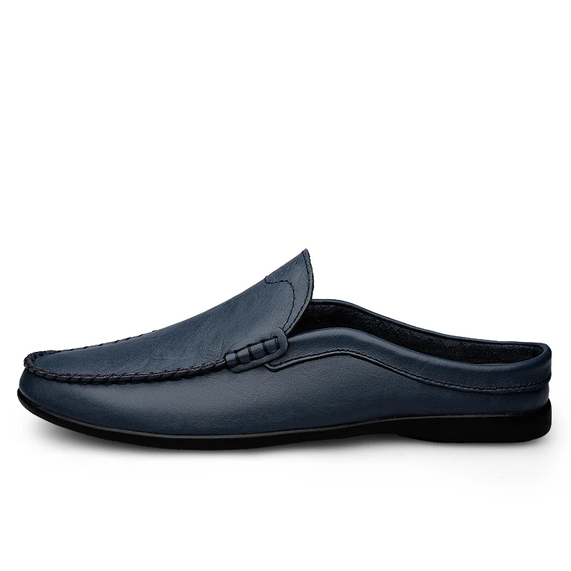 Italian Genuine Leather Men Slippers Loafers Moccasins Outdoor Non-slip Casual Shoes Summer Sandal Half Shoes for Men
