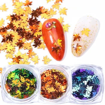 

1 Box Maple Leaf Nail Art Sequins Holographic Gradient Nail Glitter Flakes 3D Dazzling Spangles Nail Decoration Tips SAFY01-05