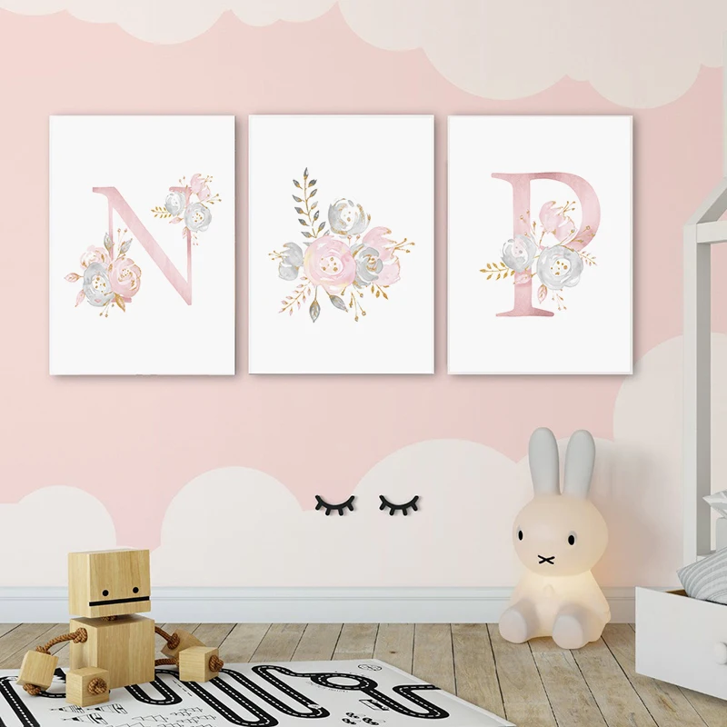 Baby-Posters-Personalized-Girl-s-Name-Custom-Poster-Nursery-Prints-Pink-Flower-Wall-Art-Canvas-Paint (1)