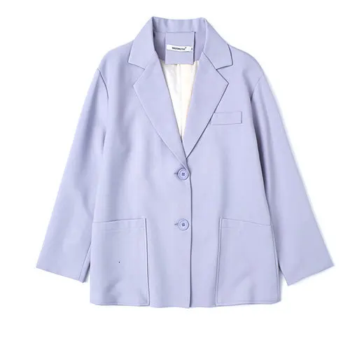 light purple PEONFLY модный Женский блейзер Повседневный свободный однотонный Блейзер Женский однобортный Карманный Женский блейзер и куртки розовый черный - Цвет: light purple