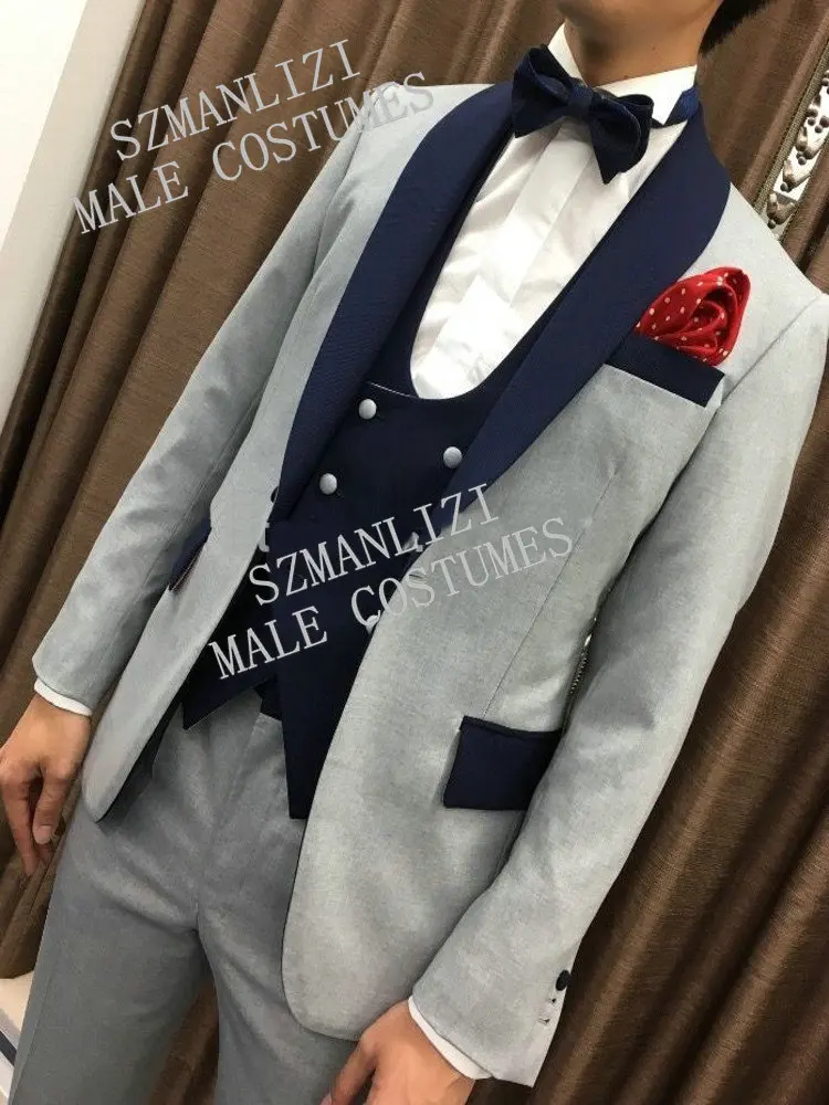 

Light Grey Suits Man 2020 Wedding Men Jacket Groom Tuxedo Outfit 3Piece Costume Homme Slim Fit Man Blazer Dress Terno Masculino