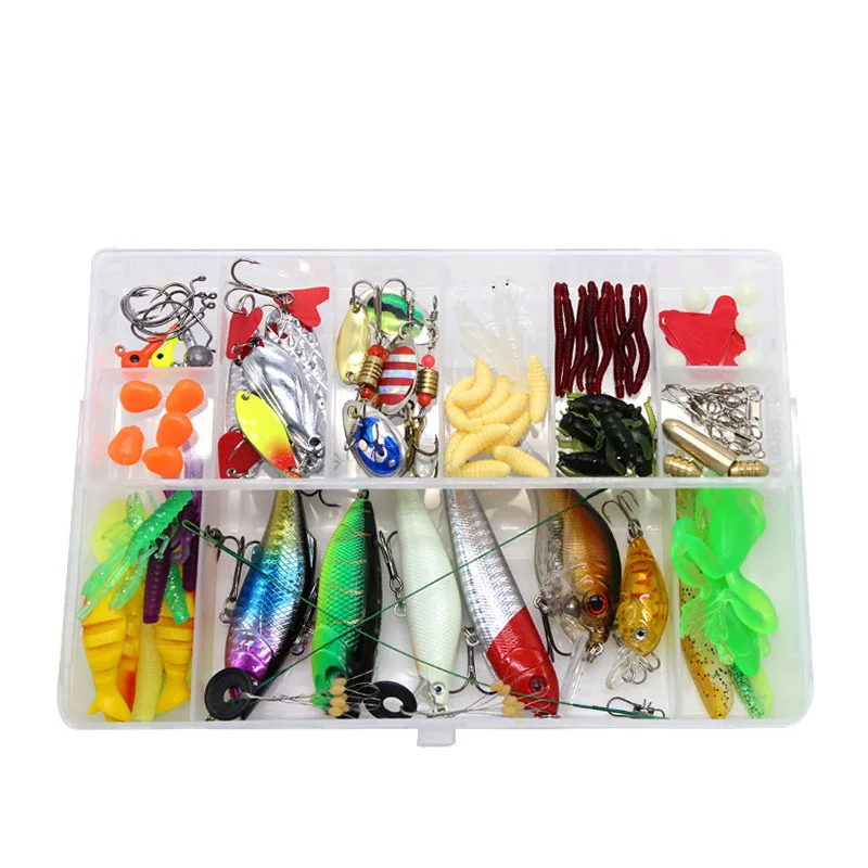 101PCS Fishing Lure Set Fishing Bait Set Including Spinners,VIB,Treble  Hooks,Single Hooks,Swivels