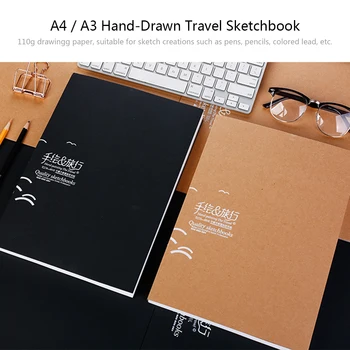 

A3 Hand-Painted Travel Sketchbook Thickened Sketch Book Blank Painting Book 50 Sheets for Drawing Journaling Sketching Doodling