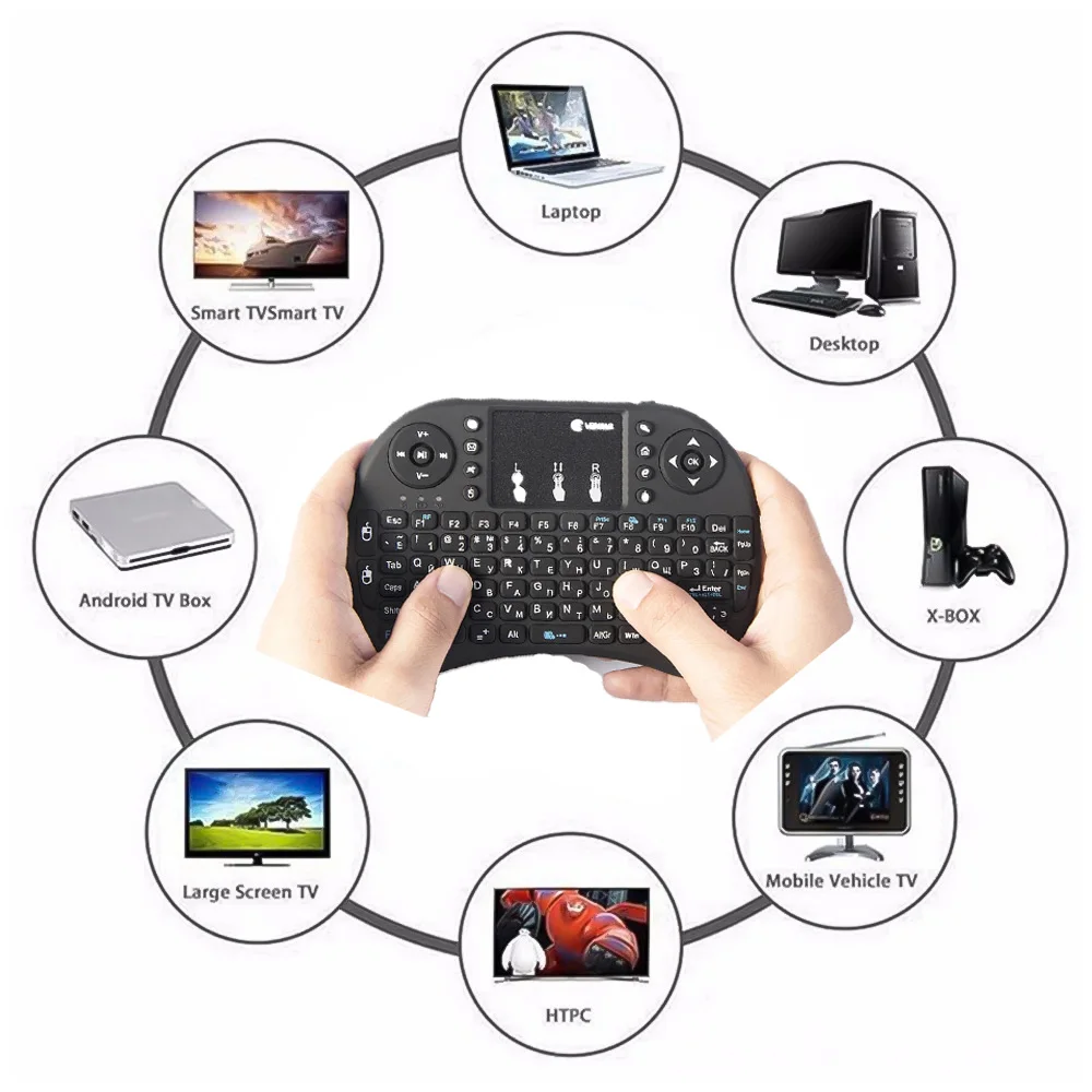 I8 Мини клавиатура 2,4 ГГц Беспроводная клавиатура Air mouse Touchpad для Android tv BOX Мини ПК подсветка с русской английской клавиатурой