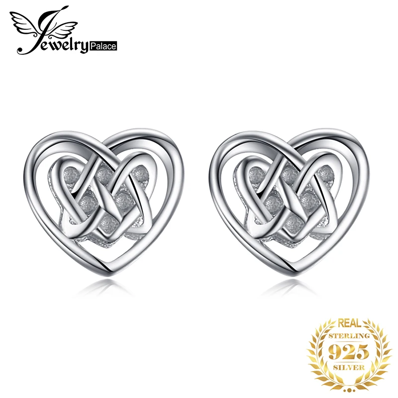 JewelryPalace 925 пробы серебряные клетчатые сердечки кельтские любовь серьги гвоздики