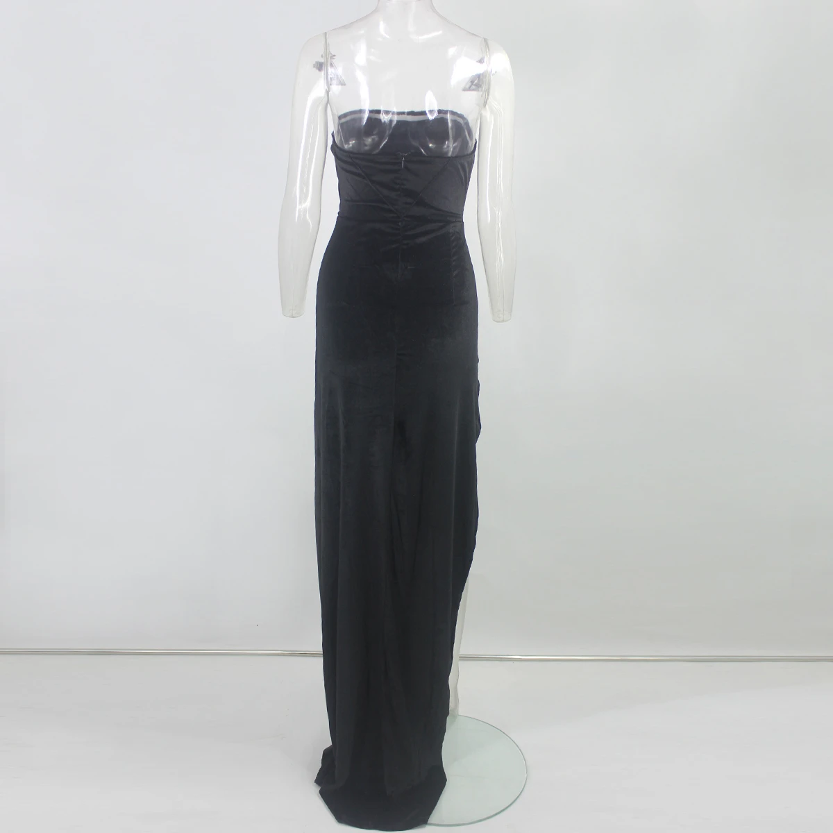 PFFLOOK Velvet Split Sexy Party Dress women Off Shoulder Strapless Maxi Long Dress Bodycon Female Elegant Club Vestidos