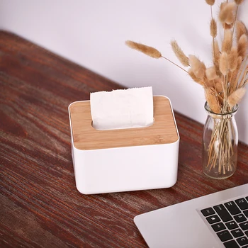 

New Bamboo Cover Napkin Holder Square Round Plastic Tissue Box Container Home Bathroom Kitchen Paper Storage Box Accessories