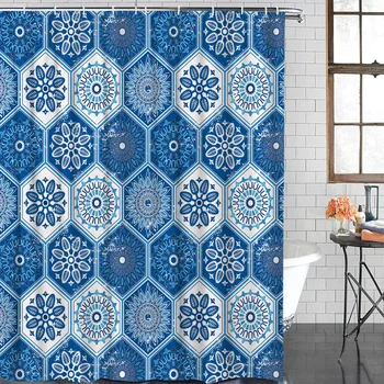 

Christmas Themed Snowflake Pattern Polyester Fabric Shower Curtain