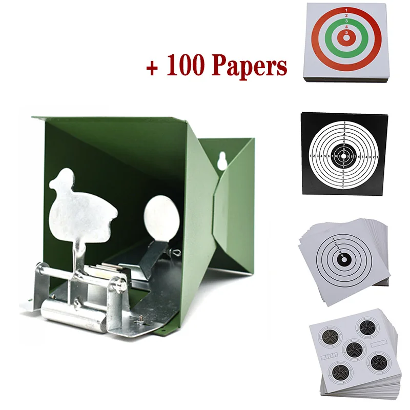 Tactical 14*14cm Metal Shooting Target With 100 Papers Paintball Bb Gun